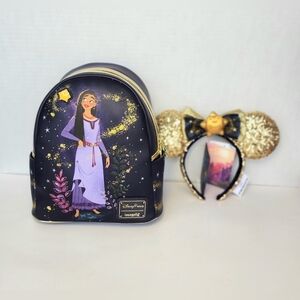 Disney Parks Loungefly WISH Bundle - ASHA Backpack STAR Ears - NWT